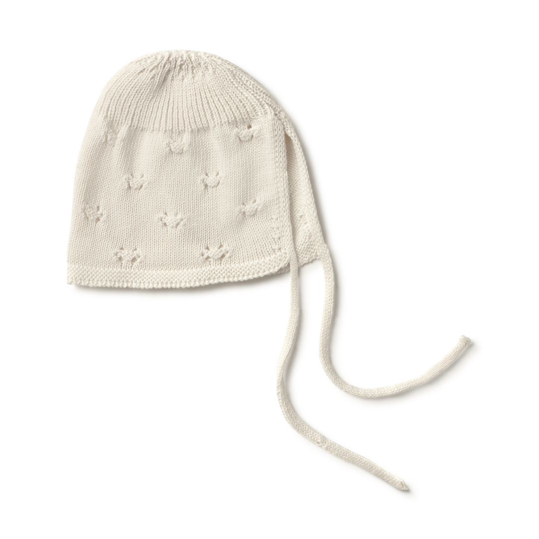 li & me Cloe Pointelle Knit Bonnet - Cream