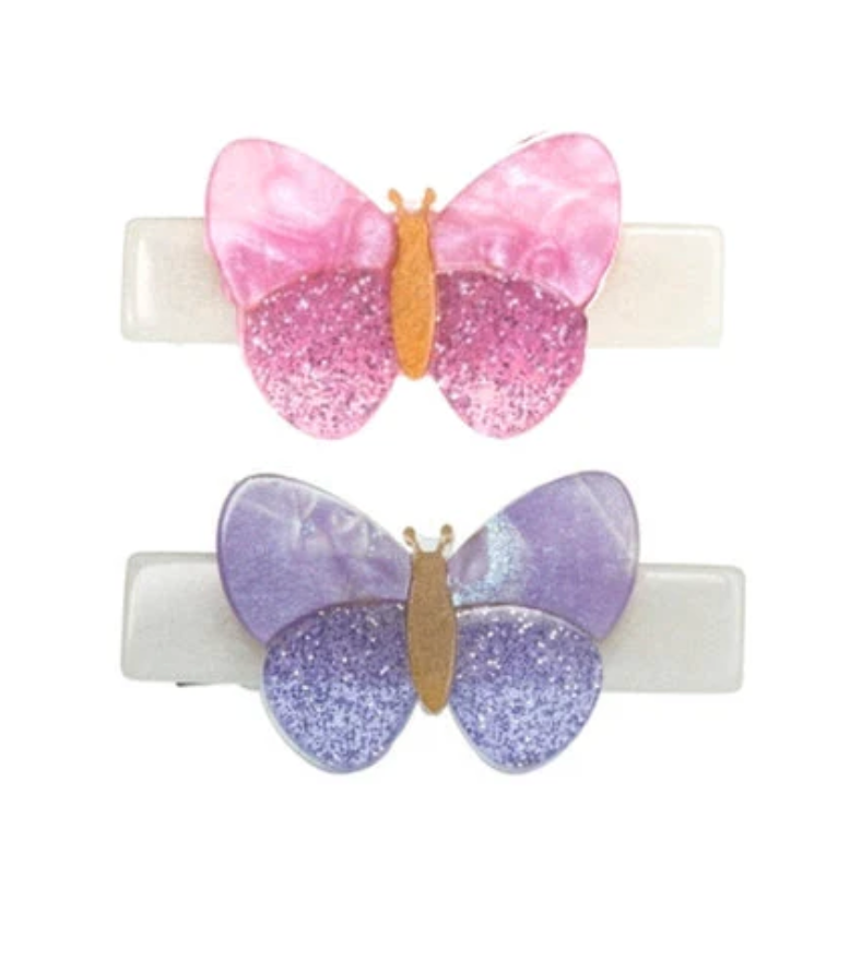 Lilies & Roses Butterflies Shimmer Hair Clips - Lilac & Pink