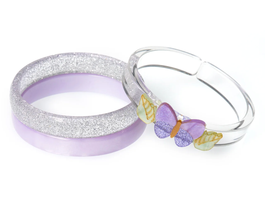 Lilies & Roses Butterflies Shimmer Lilac Bangles