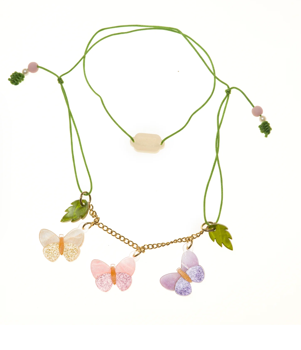 Lilies & Roses Butterflies Pink Purple Necklace