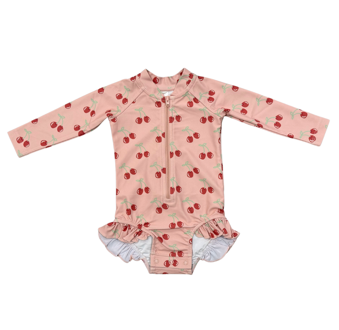 Babysprouts Ruffle Rash Guard Swimsuit - Cherries