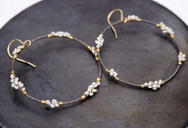 Calliope Large Pearl Wrapped Circle Earrings