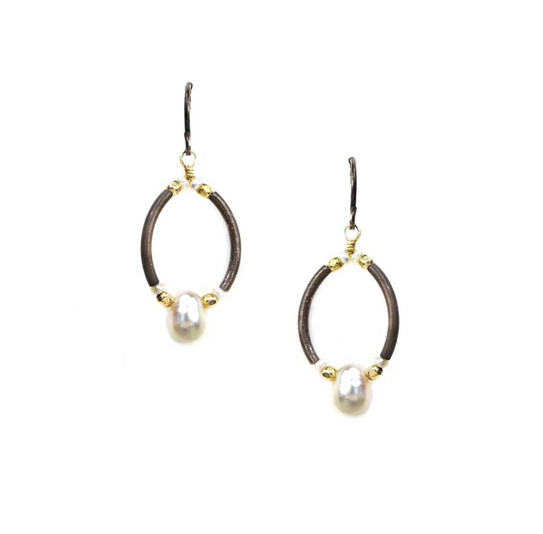 Calliope Round Pearl & Gold Bead Earrings