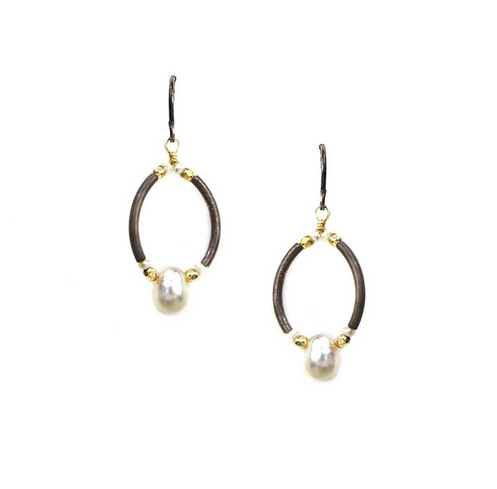 Calliope Round Pearl & Gold Bead Earrings