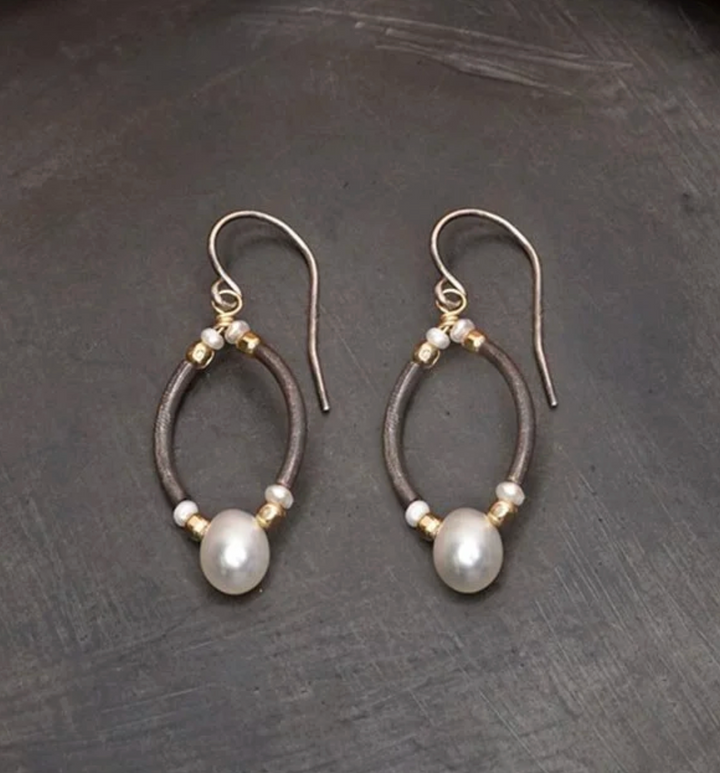 Calliope Round Pearl & Gold Bead Earrings