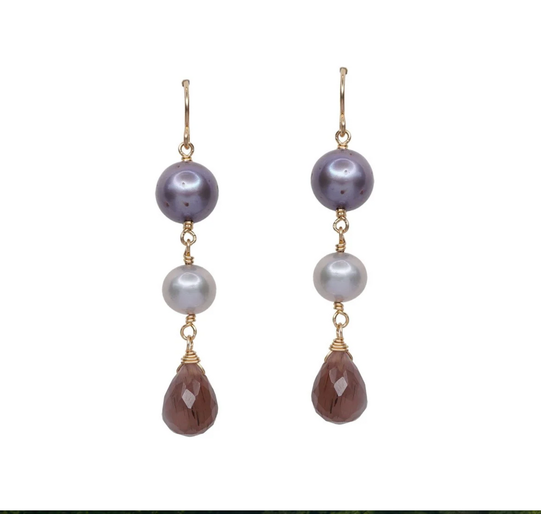 Calliope Colored Peals & Chocolate Moonstone Drop Earrings