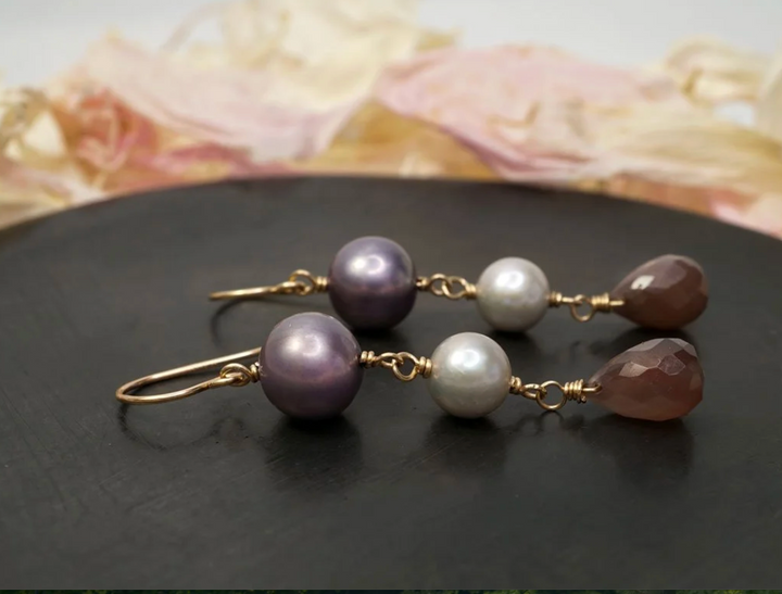 Calliope Colored Peals & Chocolate Moonstone Drop Earrings