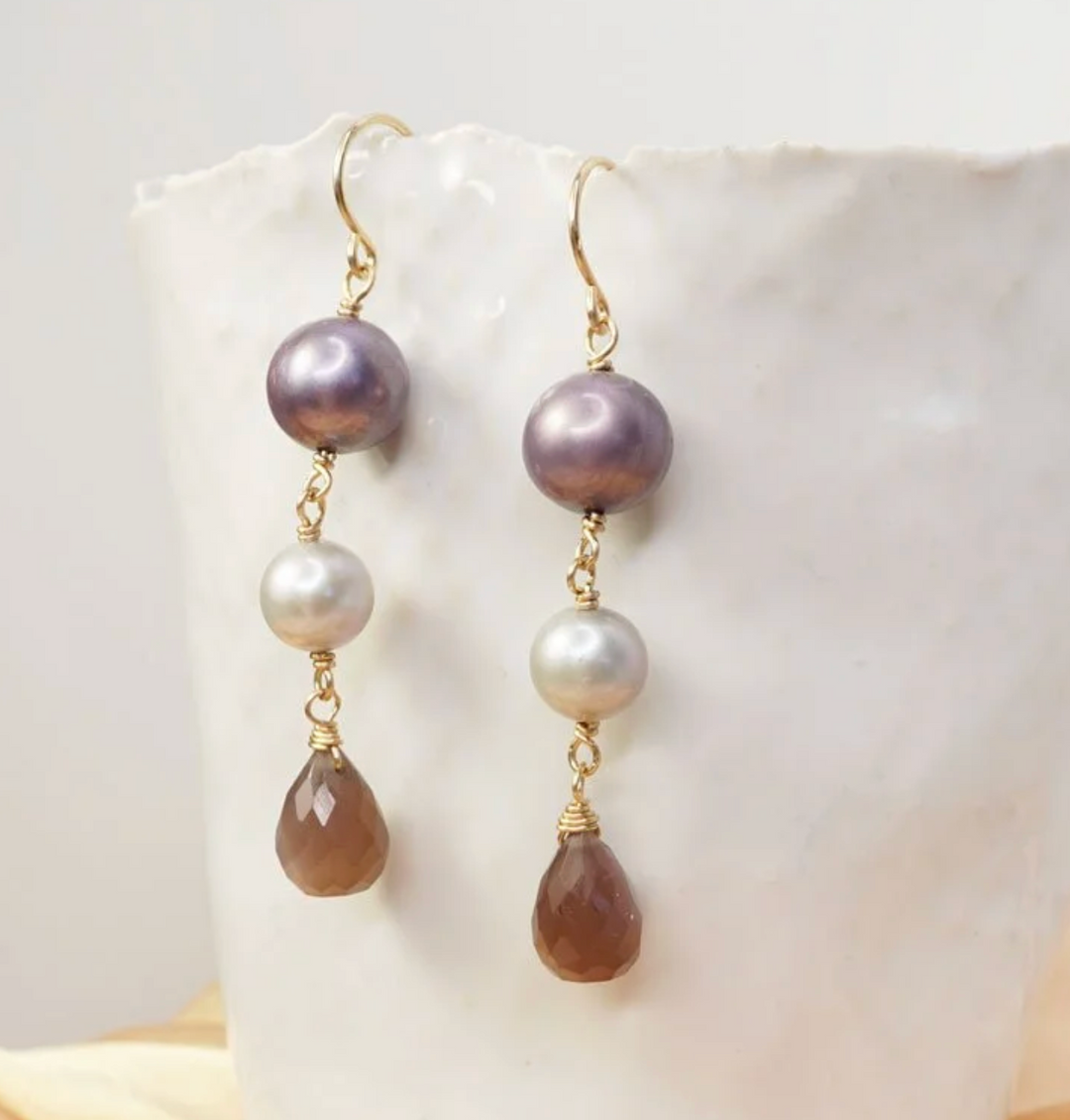 Calliope Colored Peals & Chocolate Moonstone Drop Earrings