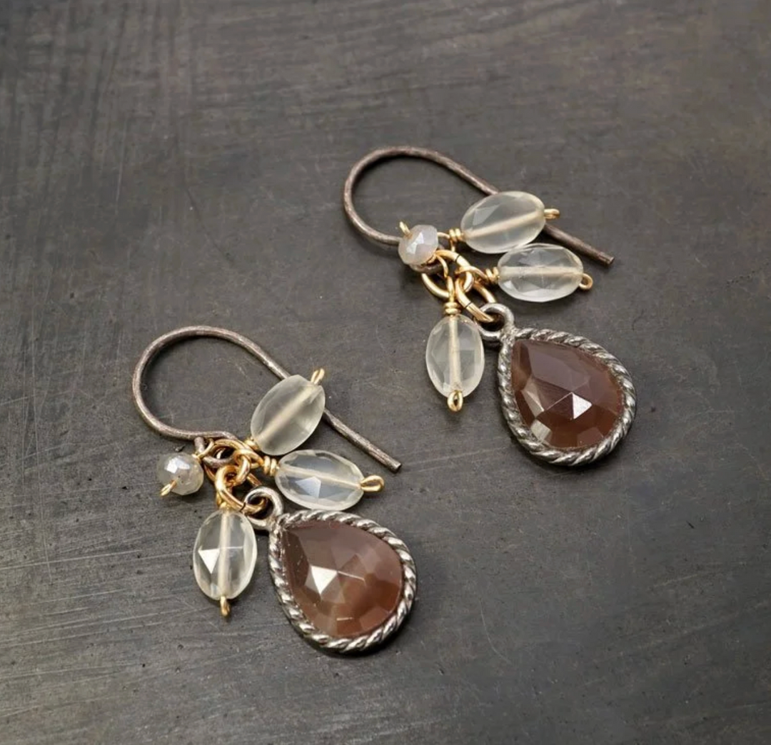 Calliope Chocolate Moonstone & Grey Moonstone Earrings