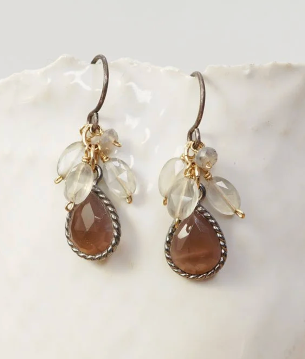 Calliope Chocolate Moonstone & Grey Moonstone Earrings