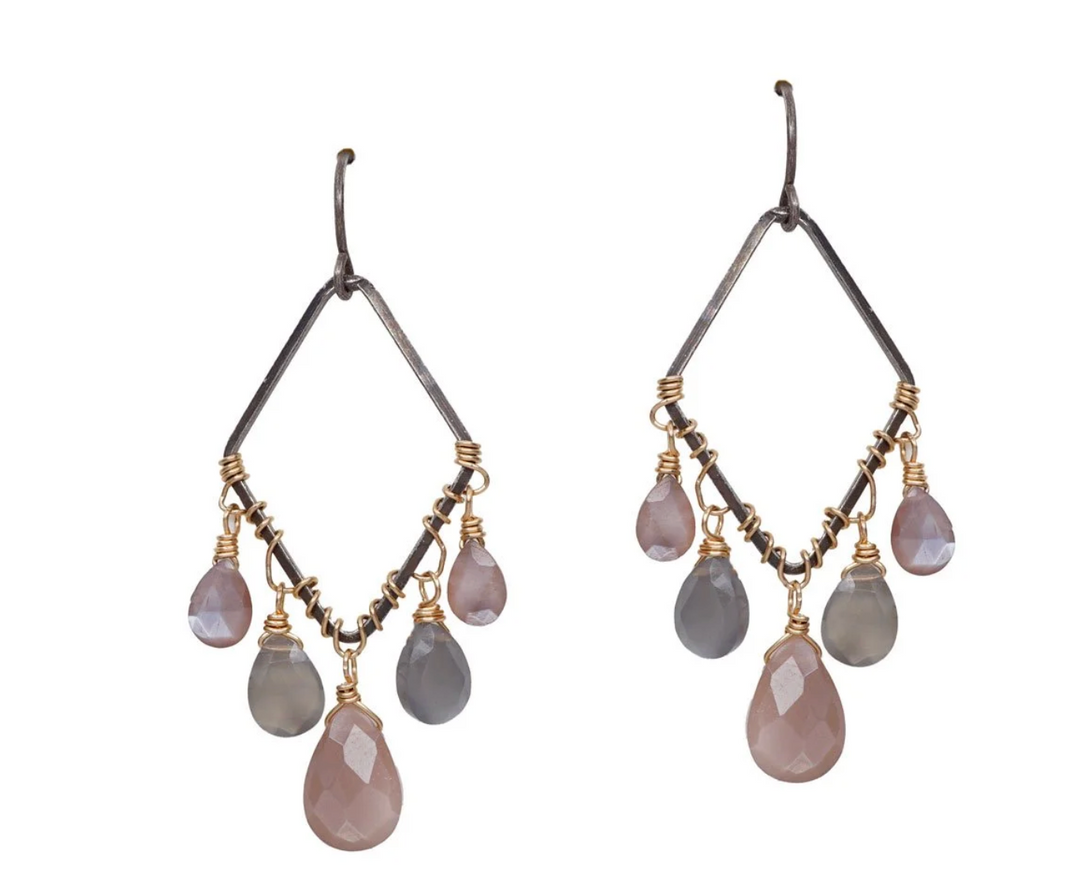 Calliope Chocolate and Grey Moonstone Drop Earrings