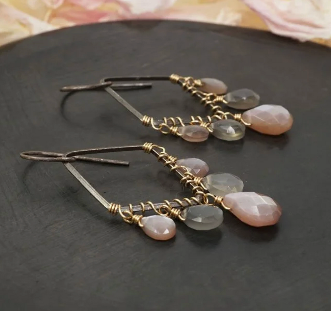 Calliope Chocolate and Grey Moonstone Drop Earrings