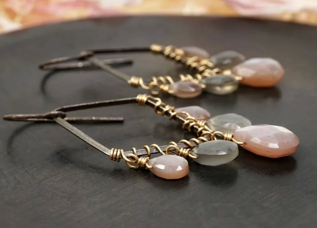 Calliope Chocolate and Grey Moonstone Drop Earrings