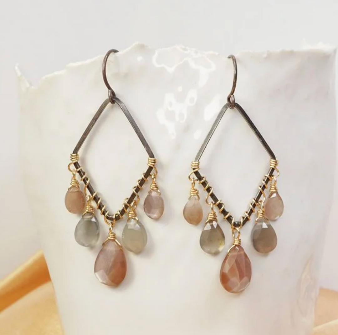 Calliope Chocolate and Grey Moonstone Drop Earrings