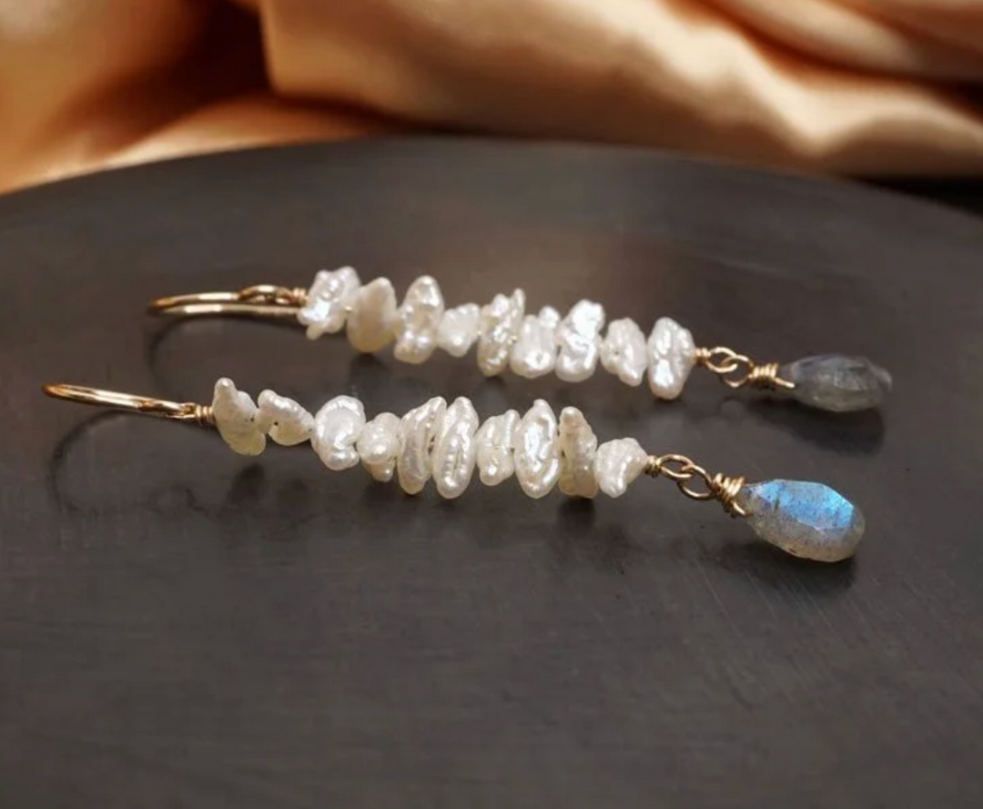 Calliope Freshwater Pearl and Labradorite Spine Earrings