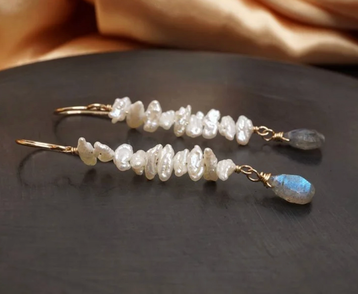 Calliope Freshwater Pearl and Labradorite Spine Earrings
