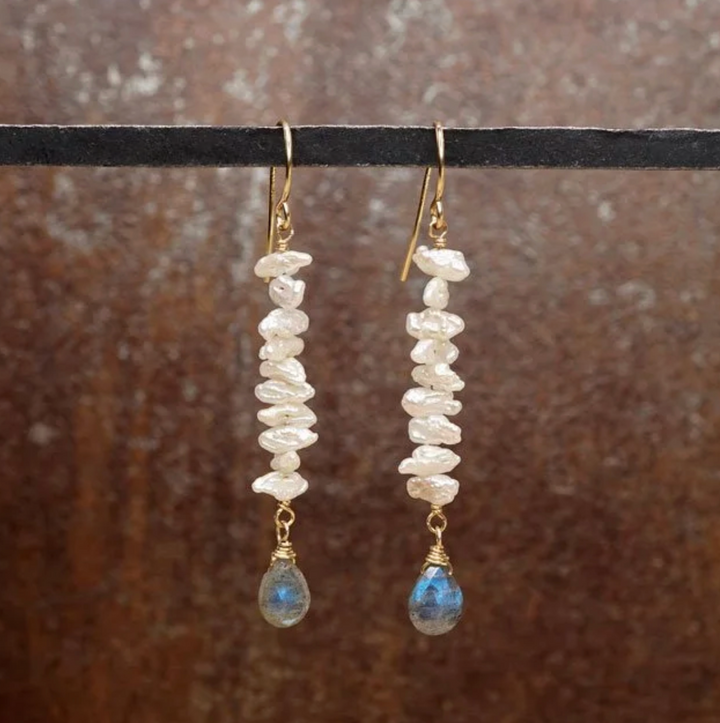 Calliope Freshwater Pearl and Labradorite Spine Earrings