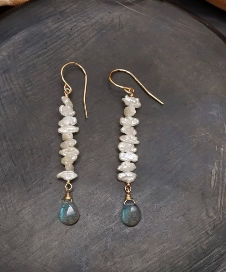 Calliope Freshwater Pearl and Labradorite Spine Earrings