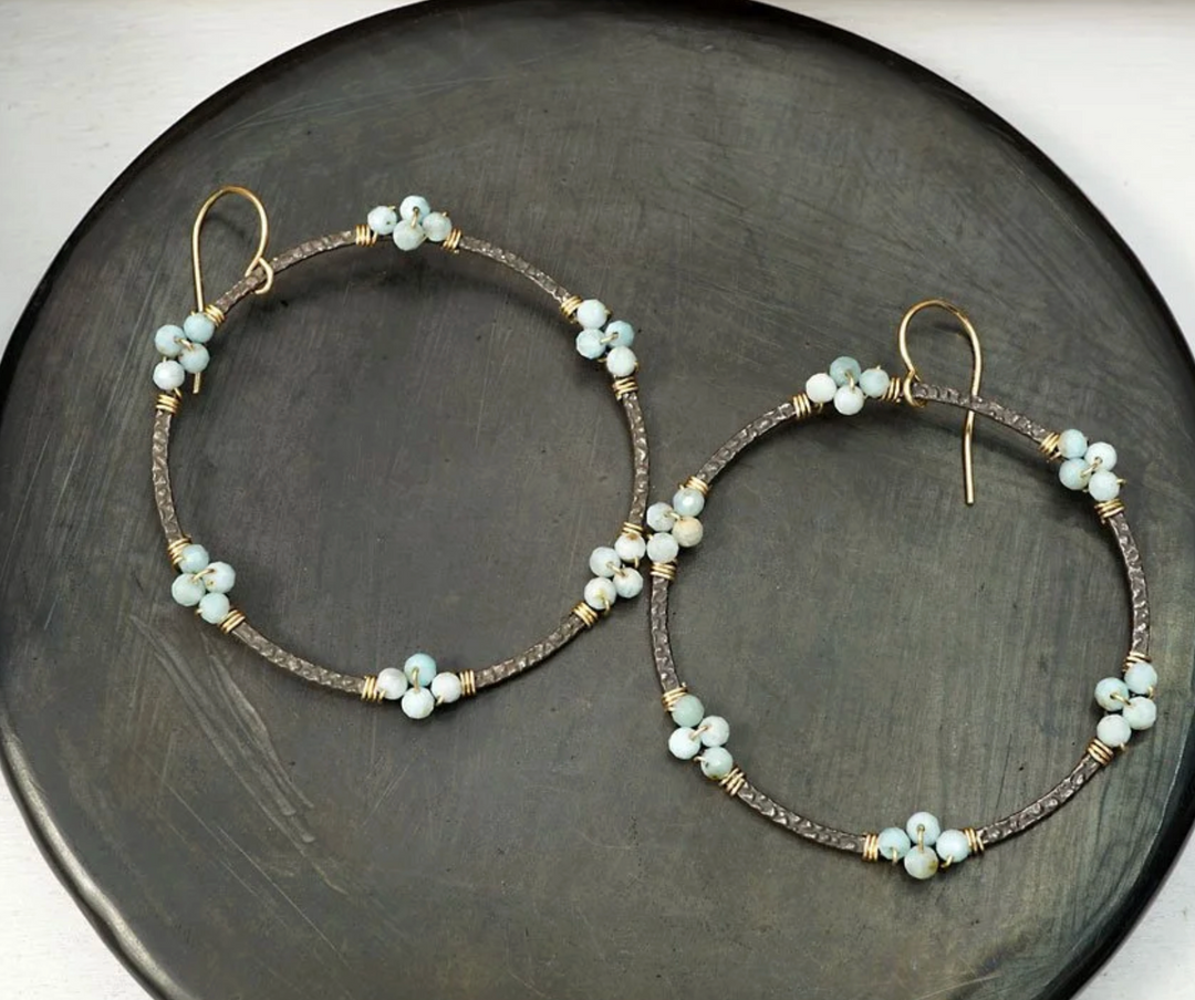 Calliope Large Larimar Wrapped Circle Earrings