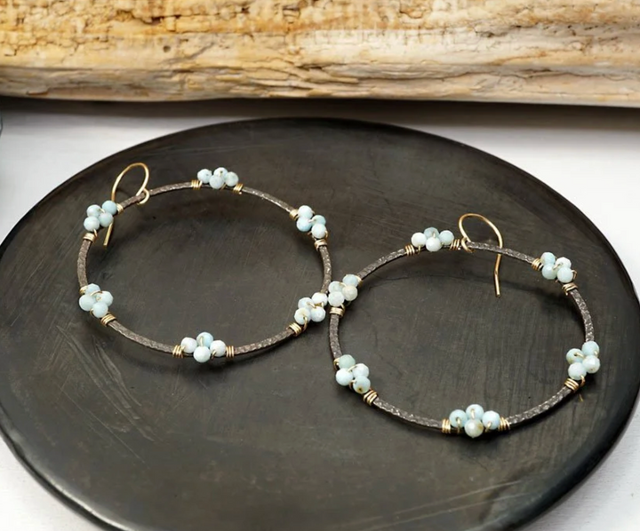 Calliope Large Larimar Wrapped Circle Earrings