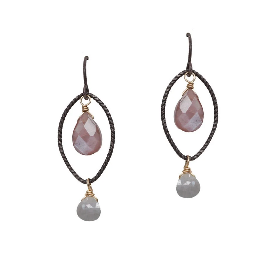 Calliope Chocolate and Grey Moonstone Drop Earrings