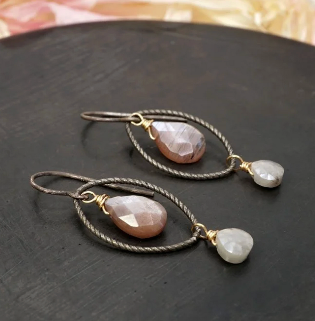 Calliope Chocolate and Grey Moonstone Drop Earrings