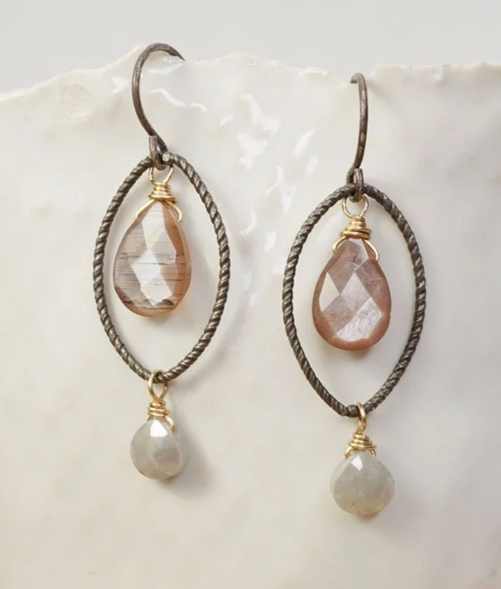Calliope Chocolate and Grey Moonstone Drop Earrings