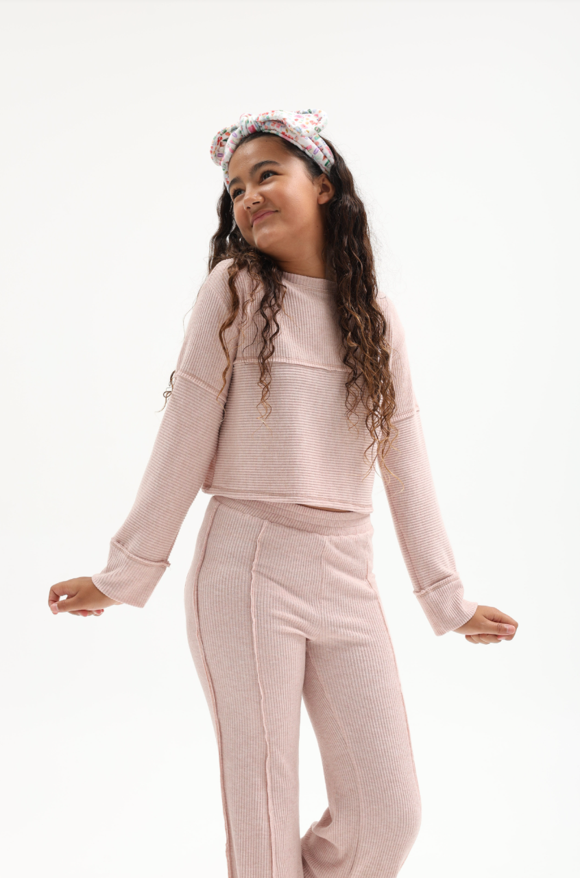 Tenly Hacci Rib Daily Long Sleeve Crosscut Pullover - Moscato