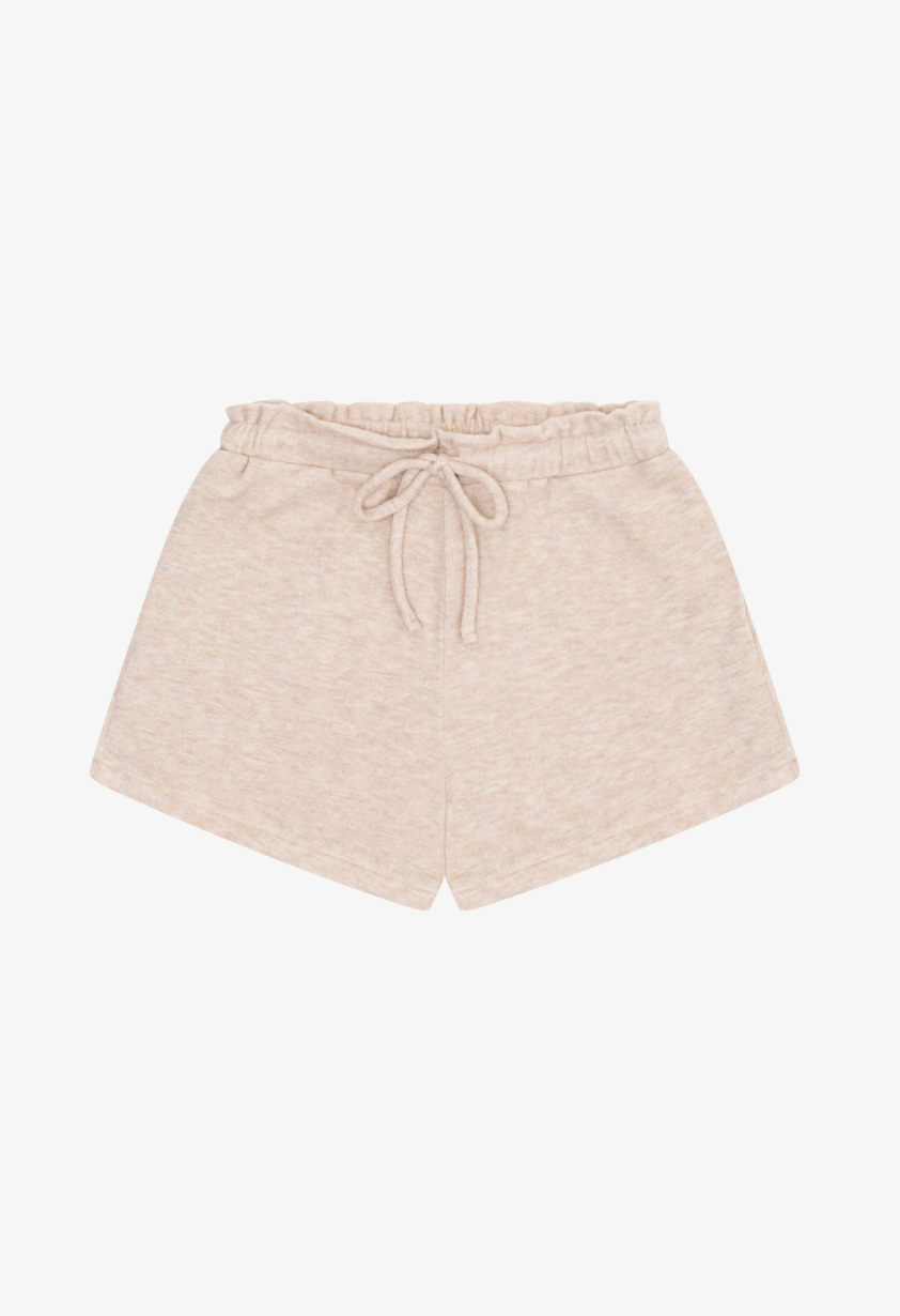 Tenly Hacci Jersey High Waist Drawstring Shorts - Latte
