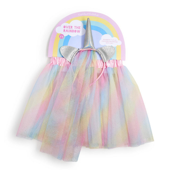 Cupcakes & Cartwheels Over the Rainbow Dress Up Unicorn Tutu & Headband Set