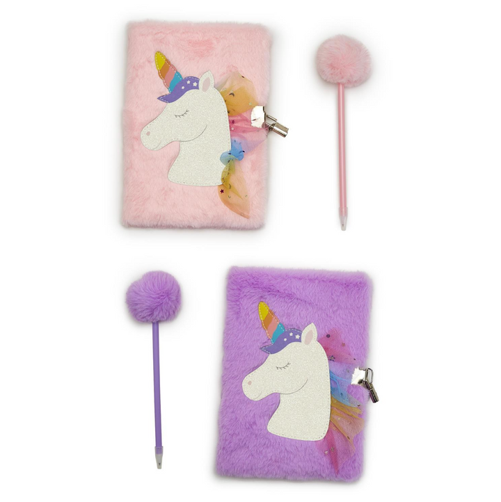 Cupcakes & Cartwheels Glitter Unicorn Journal with Lock and Pop Pom Pen