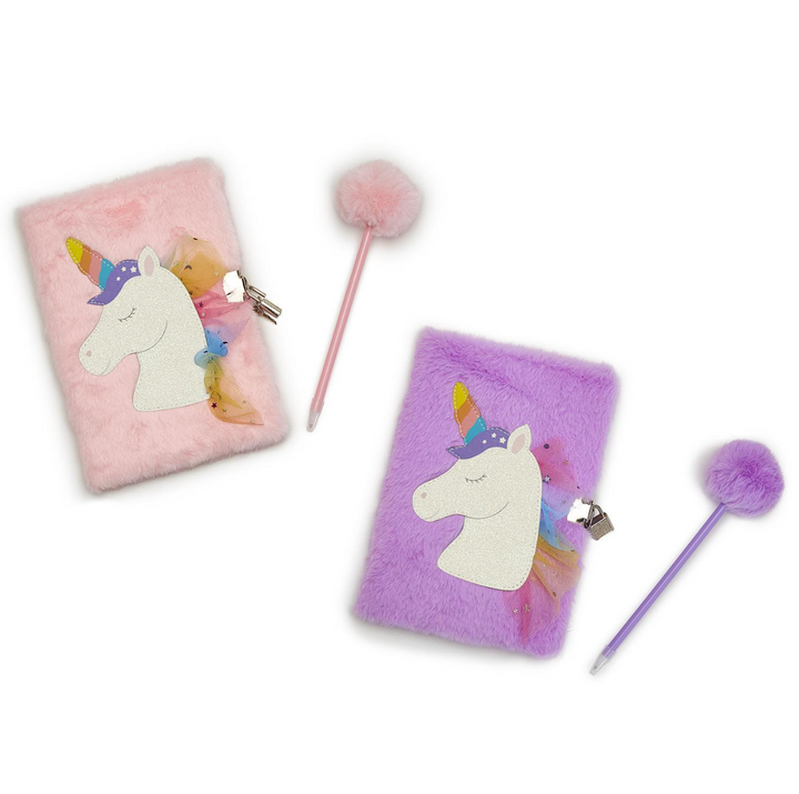 Cupcakes & Cartwheels Glitter Unicorn Journal with Lock and Pop Pom Pen
