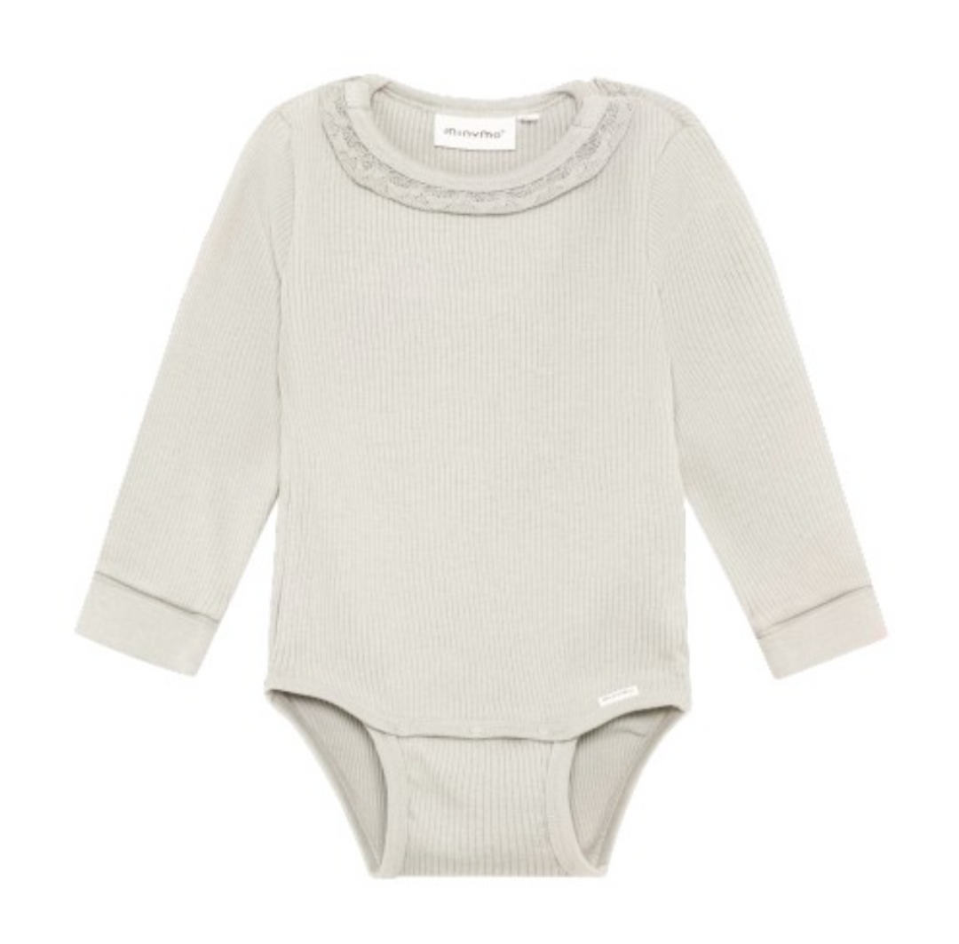 Minymo Ribbed Bodysuit - Seed Pearl