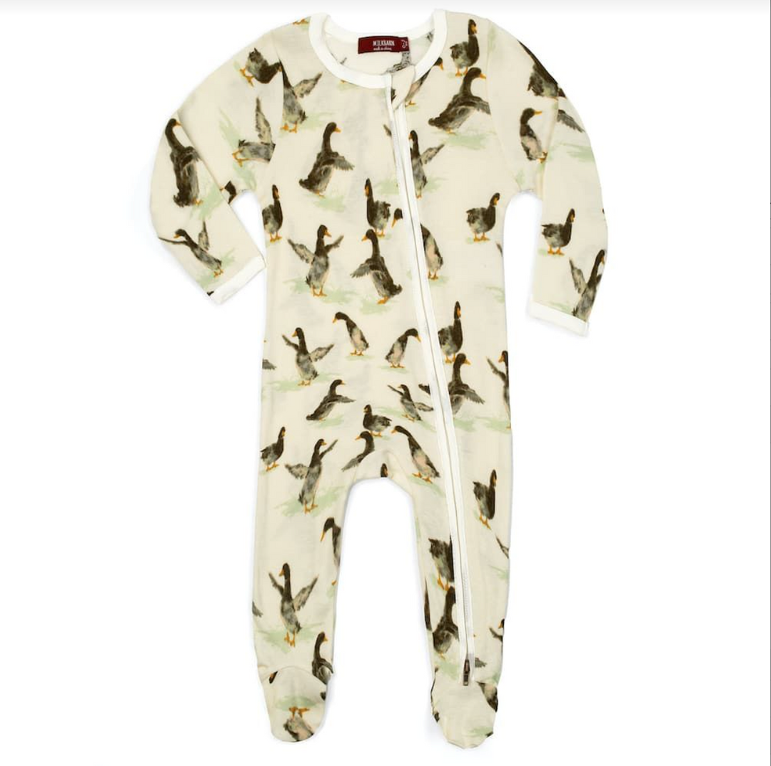 Milkbarn Organic Cotton Zipper Footed Romper - Duck