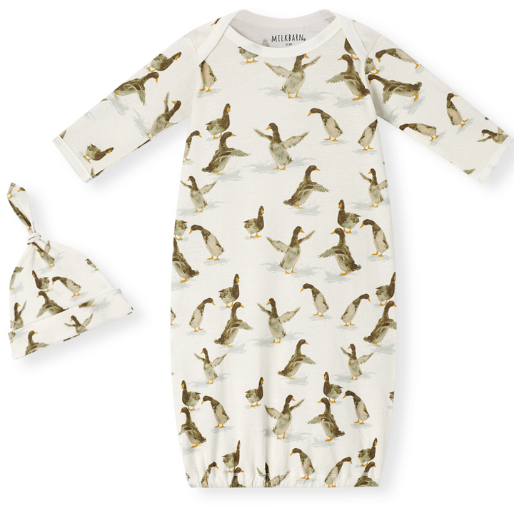 Milkbarn Organic Cotton Newborn Gown & Hat Set - Duck