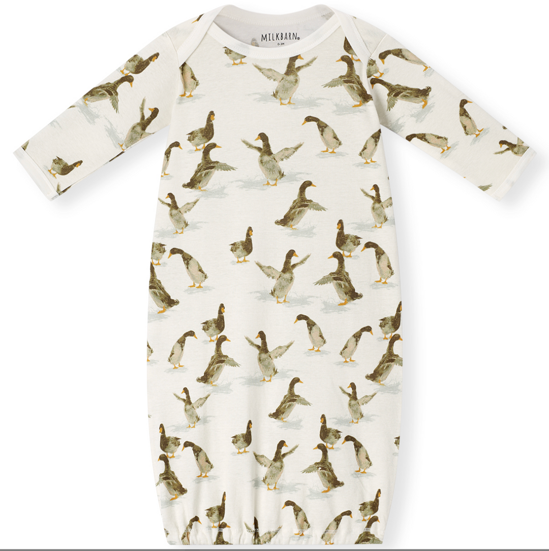 Milkbarn Organic Cotton Newborn Gown & Hat Set - Duck