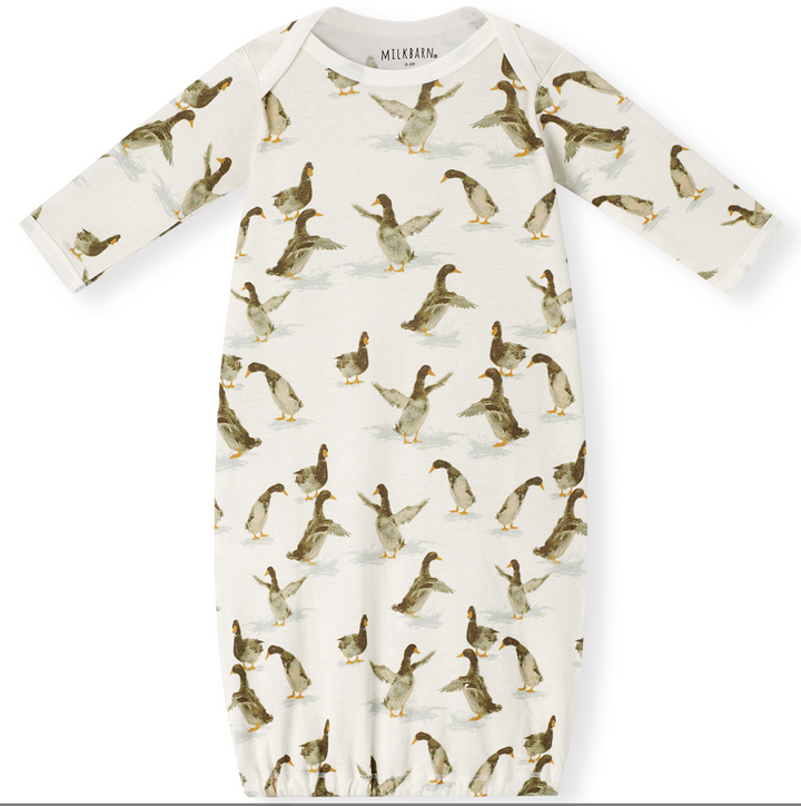 Milkbarn Organic Cotton Newborn Gown & Hat Set - Duck