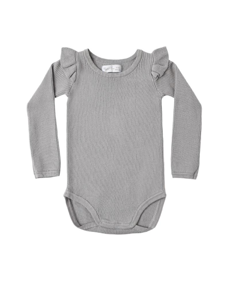 Rylee + Cru Shoulder Ruffle Bodysuit - Dusty Blue