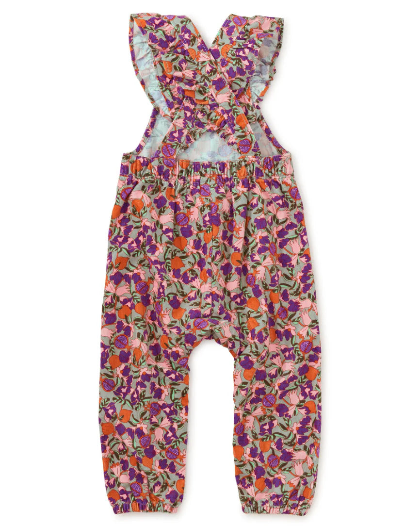 Tea Collection Corduroy Ruffle Baby Overalls - Royal Pomegranate Floral