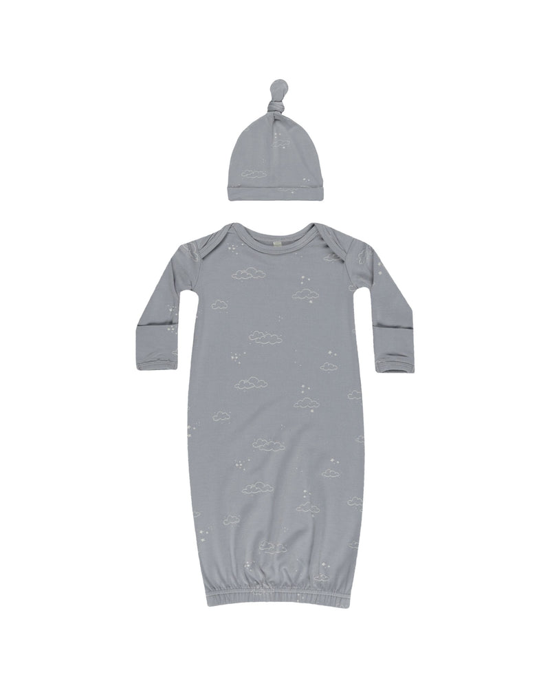 Quincy Mae Bamboo Baby Gown + Hat Set - Clouds