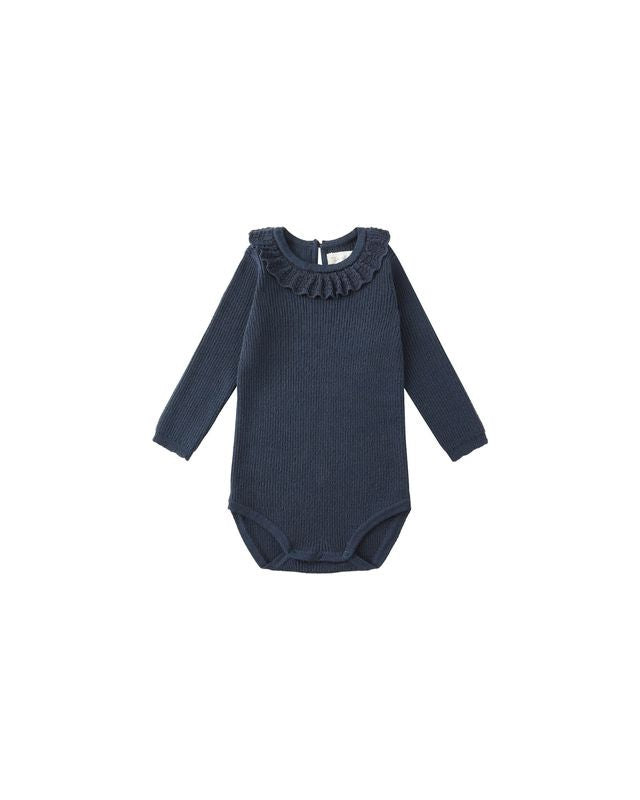 Rylee + Cru Ruffle Collar Bodysuit - Navy