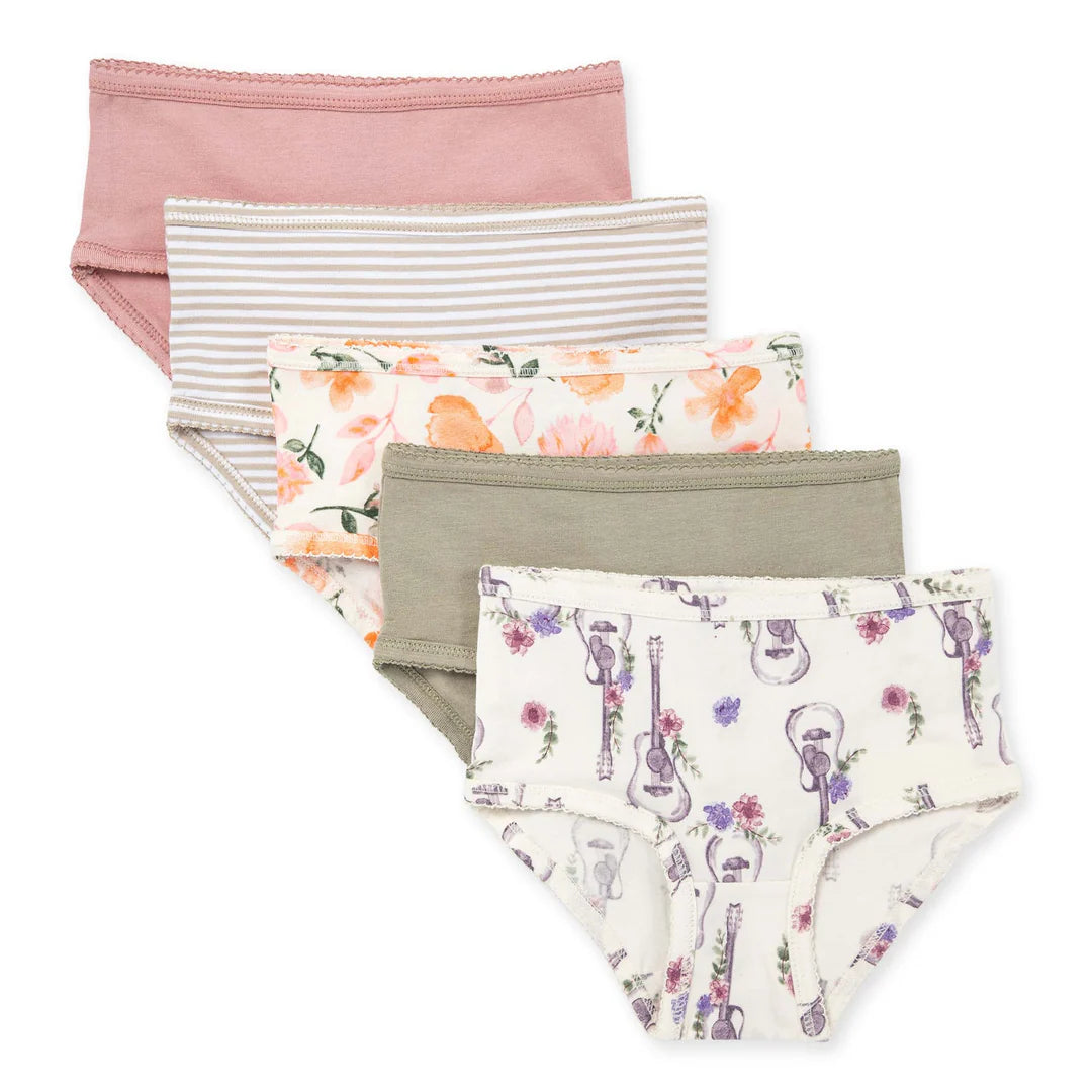 Burt's Bees Girls Set of 5 Guitars & Floral Underwear