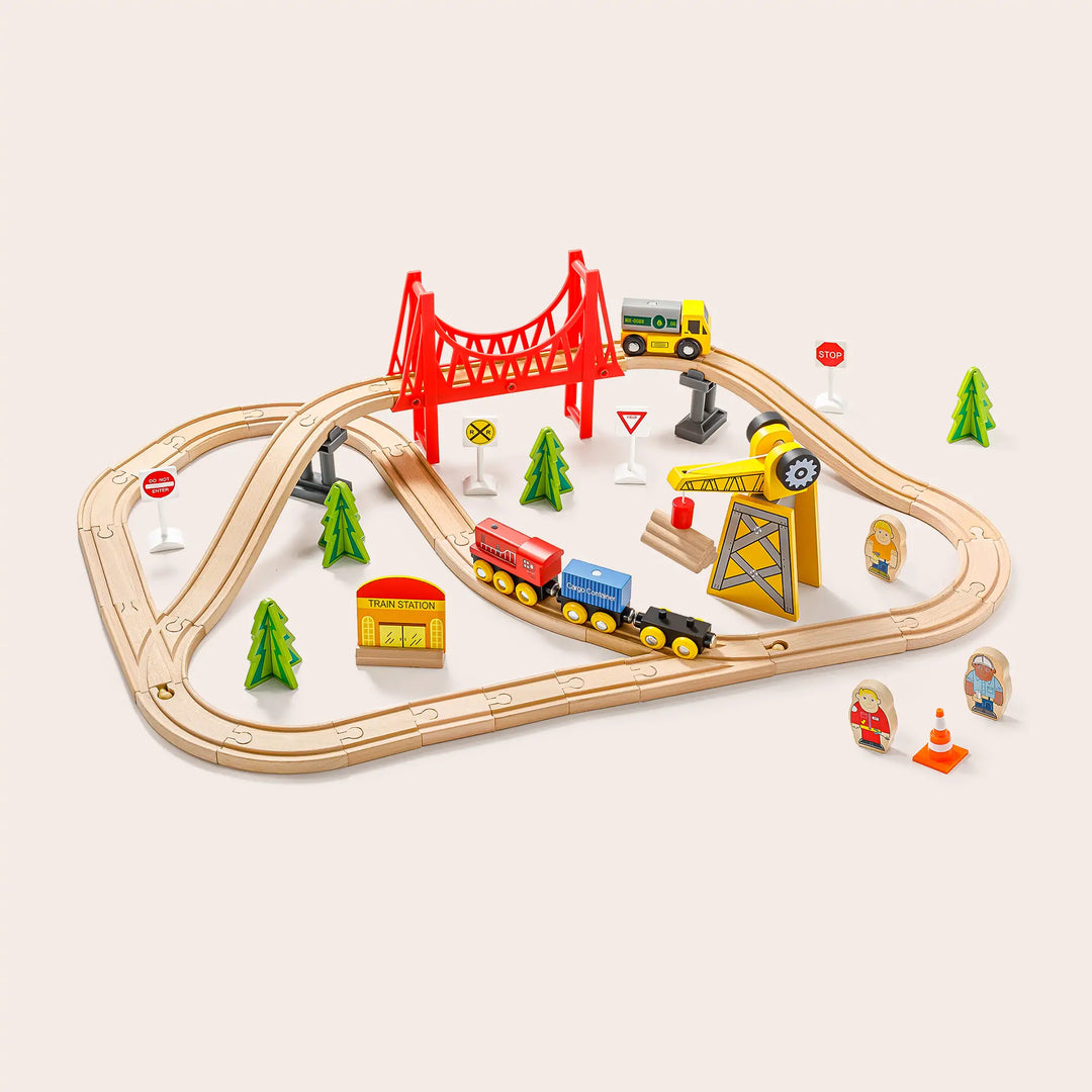 Tiny Land® Wooden Track Trains 55 Pcs - Main Image