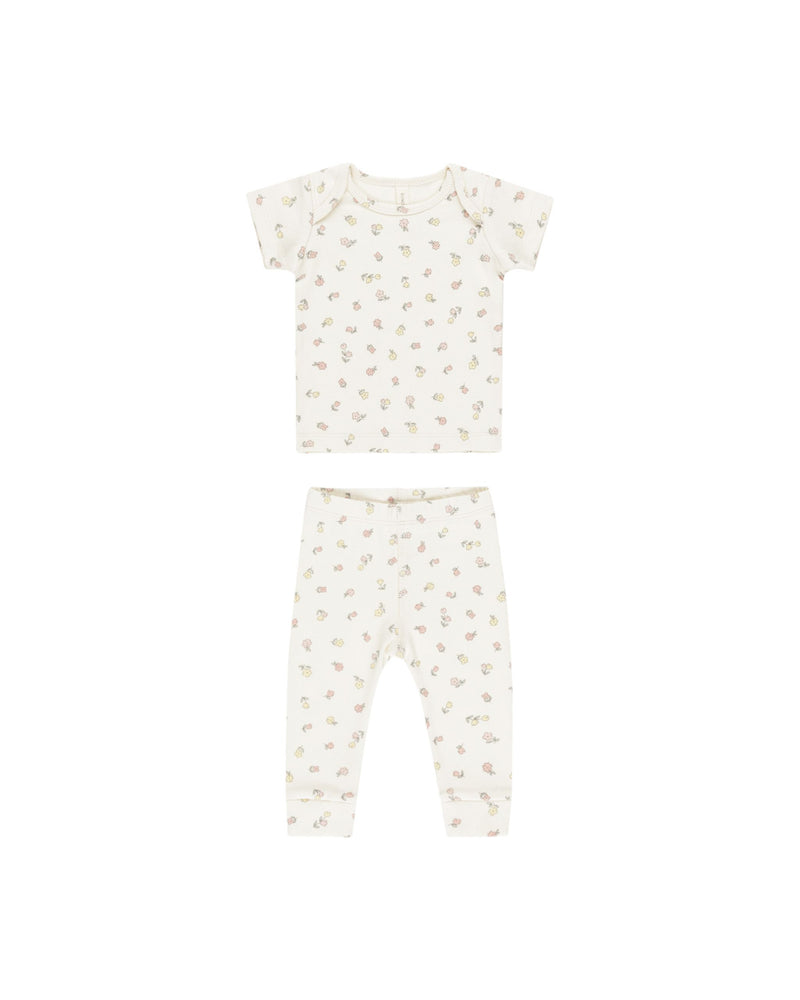 Quincy Mae Ribbed Short Sleeve Tee + Legging Set - Fleur