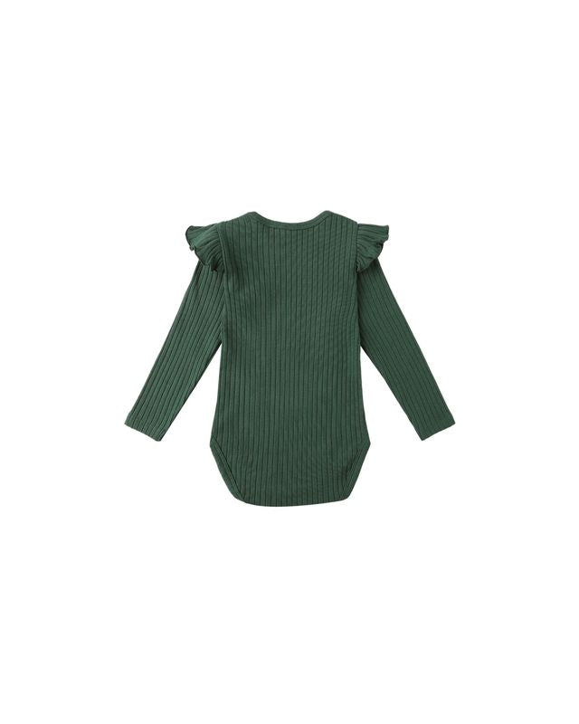 Rylee + Cru Shoulder Ruffle Bodysuit - Green