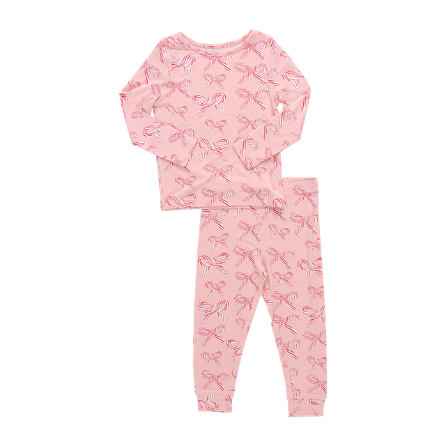 Pink Chicken Candy Cane Bows Bamboo PJ Set