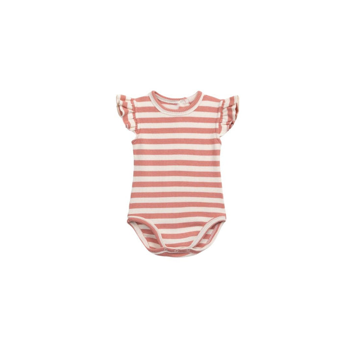 Play Up Organic Cotton Striped Onesie - Coral