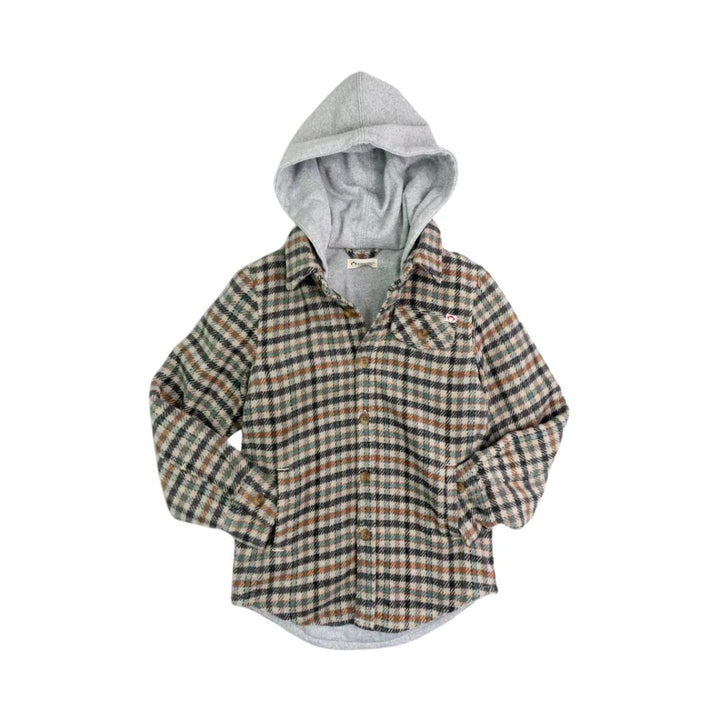 Appaman Glen Hooded Shirt - Beige/Teal Check