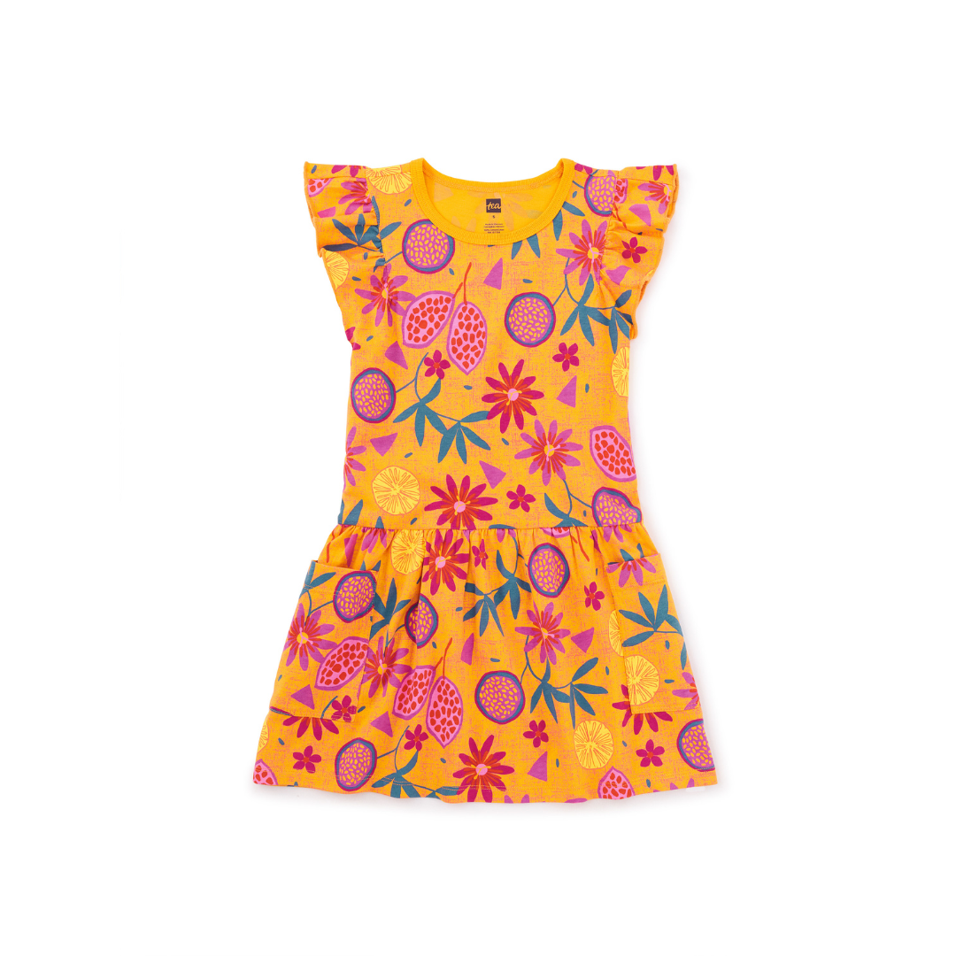Tea Collection Flutter Sleeve Pocket Dress - Fruit Floral Wax