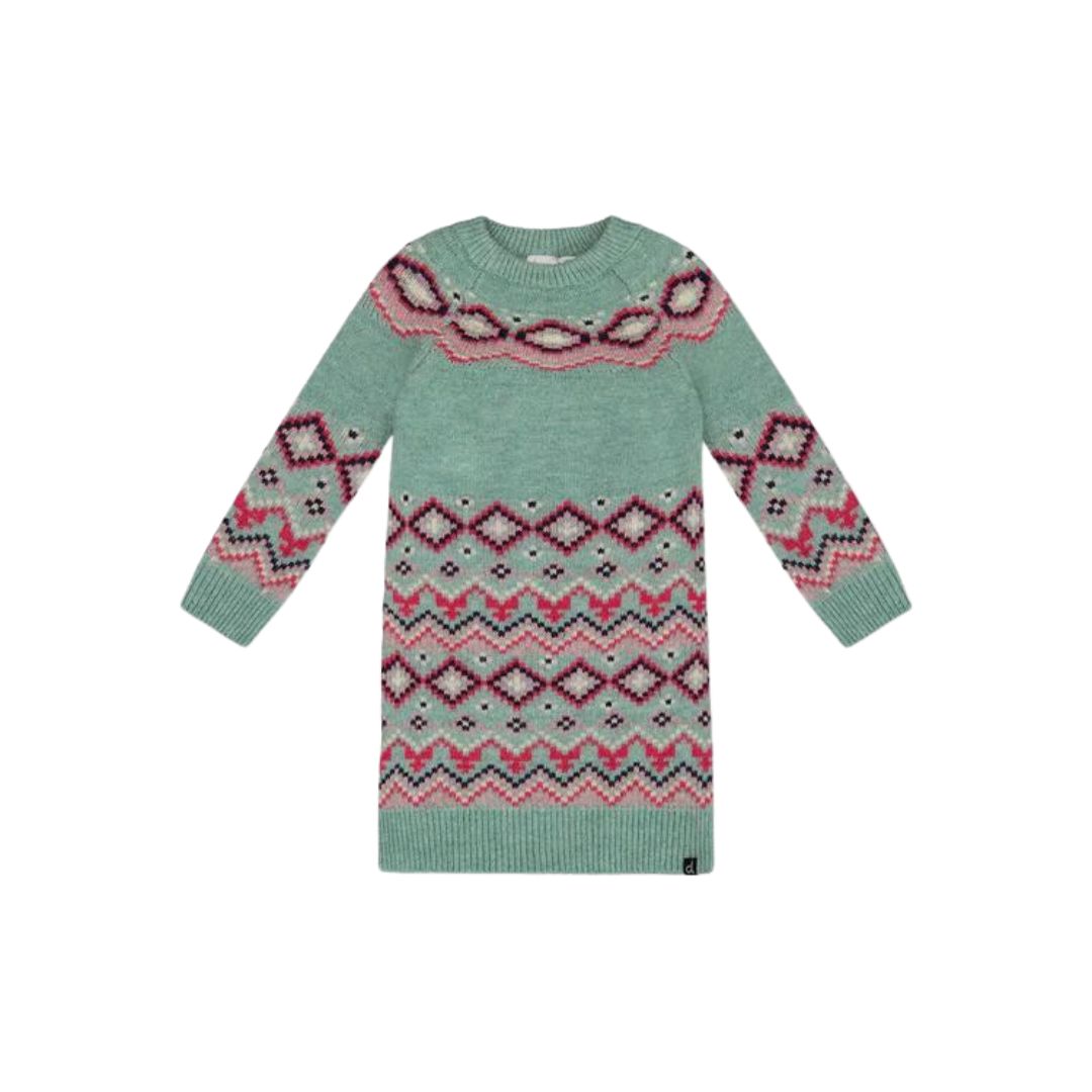 Deux Par Deux Norwegian Jacquard Knit Dress - Mint